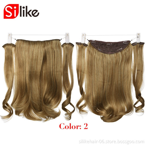 Cheap Silky 18Inch Black Brown Women Short Wavy 9 Clip Piece Invisible Wire Three Hairpieces Fish Line Synthetic Hair Extensions